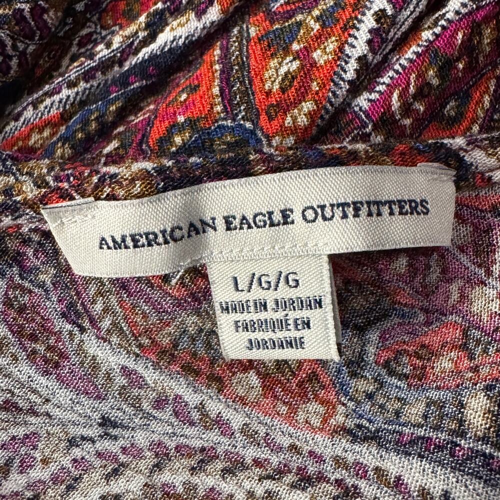 American Eagle Large A-Line Mini Dress Paisley Halter Keyhole Lightweight Pocket - Picture 9 of 10